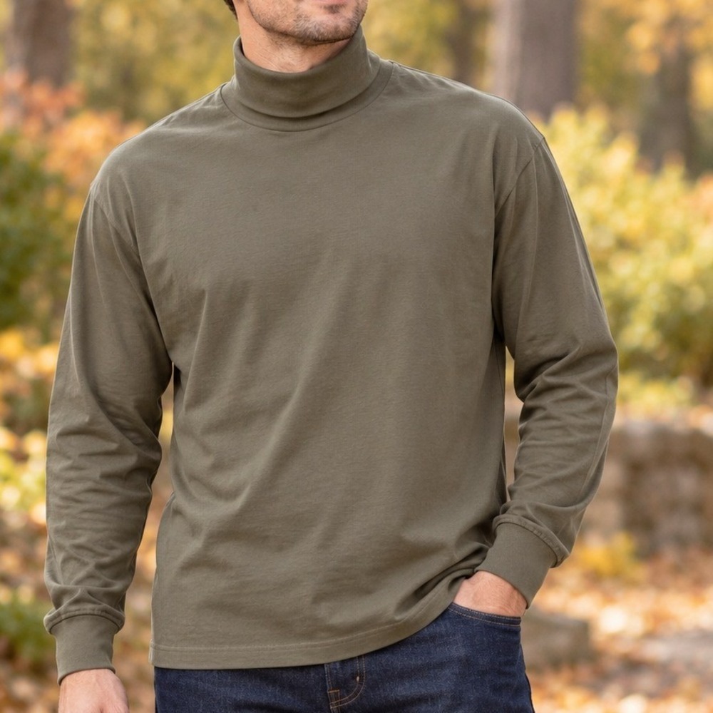Vintage Country Cottons Turtleneck Top XL Cotton Olive Green Classic Layering
